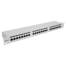 INTELLINET 24-Port Cat6a Patchpanel geschirmt 24 Ports FTP 1 HE Klemmleisten mit 90 Grad abgewinkelten Kabeleinfuehrunge