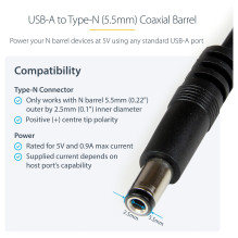 StarTech USB to 5.5mm Power Cable - Type N Barrel - 1m StarTech USB to 5.5mm Power Cable - Type N Barrel - 1m