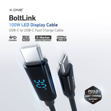 X-ONE BoltLink LED Rodomi duomenys cable - tipas C į C - max 100W 1,5 m juodas X-ONE BoltLink LED Rodomi duomenys cable - tipas C į C - max 100W 1,5 m juodas
