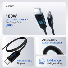 X-ONE BoltLink LED Rodomi duomenys cable - tipas C į C - max 100W 1,5 m juodas X-ONE BoltLink LED Rodomi duomenys cable - tipas C į C - max 100W 1,5 m juodas