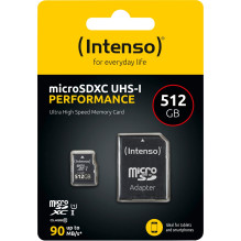 SD MicroSDXC kortelė 512GB Intenso UHS-I su SD adapteriu (parduodama mažmeninėje prekyboje) SD MicroSDXC kortelė 512GB Intenso UHS-I su SD adapteriu (parduodama mažmeninėje prekyboje)