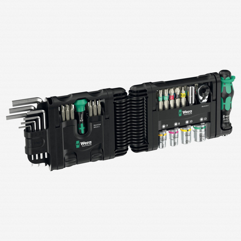 Wera Tool-Check Modular Set 1, mit 3 Werkzeugmodulen (Black / grün, 50-teilig, incl. 1 / 4" Bit-Ratsche, Winkelschl