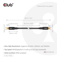 Club3D Kabelis MiniDP 2.1 - MiniDP 2.1 1m 10K60Hz St / St mažmeninei prekybai