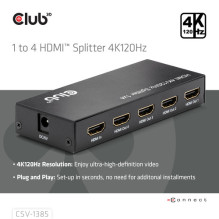 Club3D HDMI skirstytuvas 1 Eingang – 4 Ausgänge 4K120Hz UHD mažmeninė prekyba Club3D HDMI skirstytuvas 1 Eingang – 4 Ausgänge 4K120Hz UHD mažmeninė prekyba