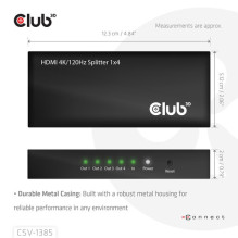 Club3D HDMI skirstytuvas 1 Eingang – 4 Ausgänge 4K120Hz UHD mažmeninė prekyba Club3D HDMI skirstytuvas 1 Eingang – 4 Ausgänge 4K120Hz UHD mažmeninė prekyba
