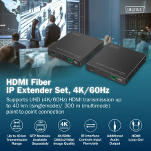 DIGITUS plėstuvo rinkinys HDMI pluošto IP 4K / 60Hz juodas DIGITUS plėstuvo rinkinys HDMI pluošto IP 4K / 60Hz juodas