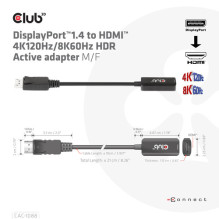 Club3D Adapter DisplayPort 1.4 HDMI HDR 8K60Hz aktiv retail Club3D Adapter DisplayPort 1.4 HDMI HDR 8K60Hz aktiv retail