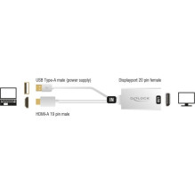 DELOCK HDMI adapteris A – Displayport St / Bu 4K weiß USB
