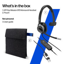 Poly HP Mission 615 - Mission 600 Series - On-Ear Wired Headset - Active Noise Cancellation - USB-A, USB-C - Black - Zoo Poly HP Mission 615 - Mission 600 Series - On-Ear Wired Headset - Active Noise Cancellation - USB-A, USB-C - Black - Zoo