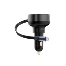 Baseus Car Charger Enjoyment Pro Fast Charger Type-C female, Lightning male (0.75m) Built-in Retractable Cable,55W Black