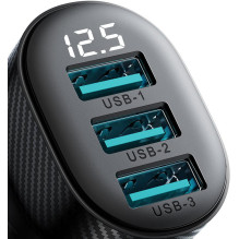 Automobilinis įkroviklis Joyroom su skaitmeniniu ekranu, U+U+U, 17W, Black (JR-CCD03)