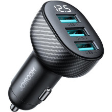 Automobilinis įkroviklis Joyroom su skaitmeniniu ekranu, U+U+U, 17W, Black (JR-CCD03)