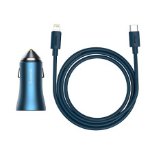 Baseus Car Charger Golden Contactor Pro Dual Quick Charger U+C, PD 3.0, QC 4+, SCP FCP AFC (with Type-C - Lightning 1m B