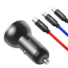 Baseus Car Charger Digital Display 2xUSB with 3-in-1 Cable 1.2m, 24W 4.8A, Black / Gray (TZCCBX-0G) Baseus Car Charger Digital Display 2xUSB with 3-in-1 Cable 1.2m, 24W 4.8A, Black / Gray (TZCCBX-0G)