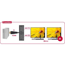 Delock HDMI skirstytuvas 1 x HDMI įvestis 2 x HDMI išvestis 4K Delock HDMI skirstytuvas 1 x HDMI įvestis 2 x HDMI išvestis 4K
