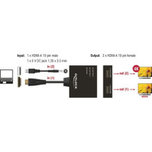 Delock HDMI skirstytuvas 1 x HDMI įvestis 2 x HDMI išvestis 4K Delock HDMI skirstytuvas 1 x HDMI įvestis 2 x HDMI išvestis 4K