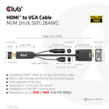 Club3D Cable HDMI+Micro-USB Socket VGA+3.5mm 2m St / Bu retail Club3D Cable HDMI+Micro-USB Socket VGA+3.5mm 2m St / Bu retail