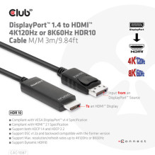 Club3D Cable DisplayPort 1.4 HDMI HDR 8K60Hz active 3m retail Club3D Cable DisplayPort 1.4 HDMI HDR 8K60Hz active 3m retail