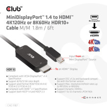 Club3D Kabel MiniDP 1.4 HDMI 1,8m 8K60Hz St / St retail Club3D Kabel MiniDP 1.4 HDMI 1,8m 8K60Hz St / St retail