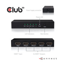 Club3D HDMI skirstytuvas 1 Eingang – 4 Ausgänge 4K60Hz UHD mažmeninė prekyba