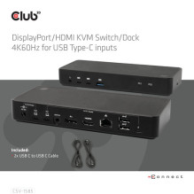 Club3D KVM jungiklis 4K60Hz 2x USB-C HDMI / DP / 3xUSB / 2xUSB-C / LAN mažmeninė prekyba