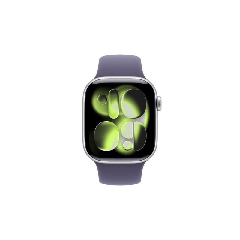 Apple 11 serijos laikrodis GPS 42mm Silver Aliuminis Gehäuse mit Sport Band (purpurinis rūkas) – S / M