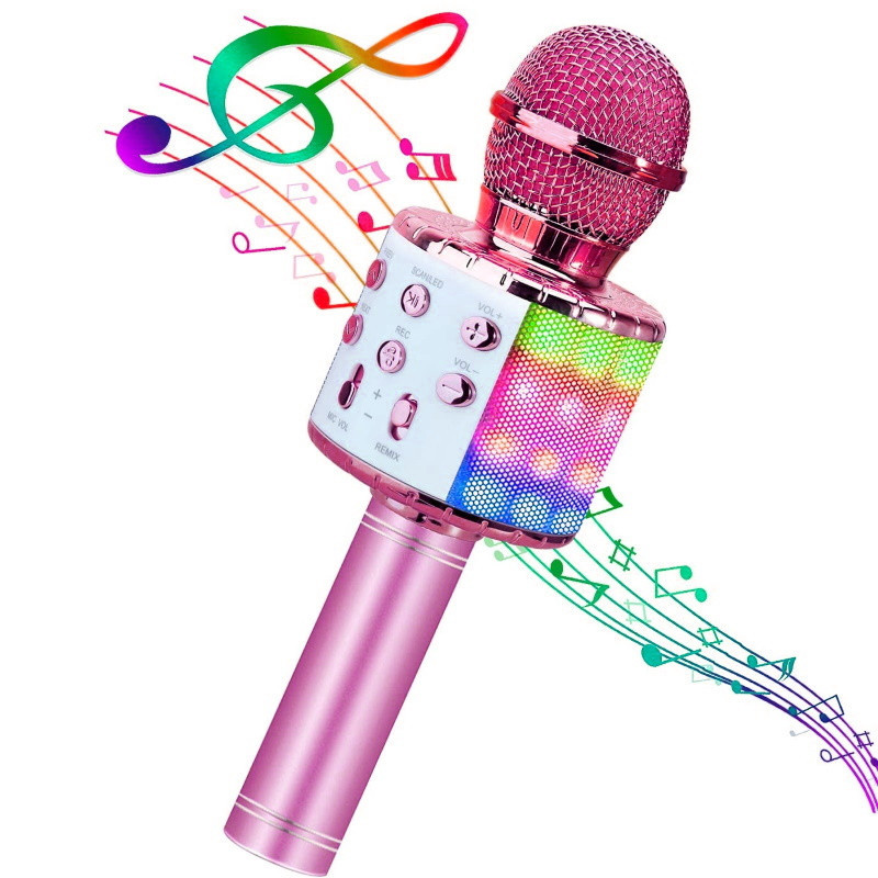 iWear M85 Karaoke Bērnu &amp; Vecāku Prieka Efektu Mikrofons ar skaļruņiem &amp; Ierakstu Micro USB AUX Rozā