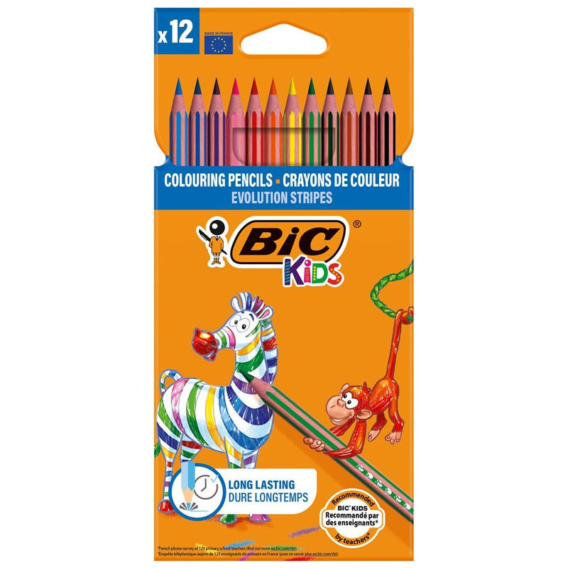 Spalvotieji pieštukai Bic Evolution Stripes, 12 vnt.