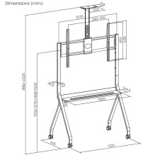 Maclean TV stand / cart, camera shelf, on casters, 55-100", max load 120kg / 10kg shelf, max. VESA 900x600, white, Maclean TV stand / cart, camera shelf, on casters, 55-100", max load 120kg / 10kg shelf, max. VESA 900x600, white,