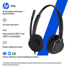 HP Poly Mission 425 Headset Mission 400 Series On-Ear Wired Active Noise Cancellation USB-A, USB-C Black Certified by Zo HP Poly Mission 425 Headset Mission 400 Series On-Ear Wired Active Noise Cancellation USB-A, USB-C Black Certified by Zo