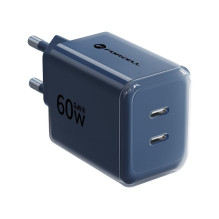 Telefono įkroviklis Forcell F-Energy GaN III Crystal Color 2x USB C AVS SSFC2.0 60W + silikonas cable USB C į USB C VT-6
