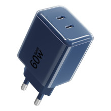 Telefono įkroviklis Forcell F-Energy GaN III Crystal Color 2x USB C AVS SSFC2.0 60W + silikonas cable USB C į USB C VT-6