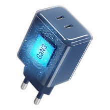 Phone charger Forcell F-Energy GaN III Crystal Color 2x USB C AVS SSFC2.0 60W + silicone cable USB C to USB C VT-60 dark