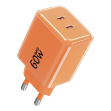 Telefono įkroviklis Forcell F-Energy GaN III Crystal Color 2x USB C AVS SSFC2.0 60W + silikonas cable USB C į USB C VT-6