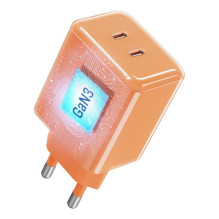 Telefono įkroviklis Forcell F-Energy GaN III Crystal Color 2x USB C AVS SSFC2.0 60W + silikonas cable USB C į USB C VT-6