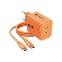 Phone charger Forcell F-Energy GaN III Crystal Color 2x USB C AVS SSFC2.0 60W + silicone cable USB C to USB C VT-60 oran