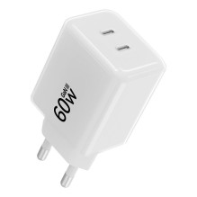 Phone charger Forcell F-Energy GaN III Crystal Color 2x USB C AVS SSFC2.0 60W + silicone cable USB C to USB C VT-60 whit