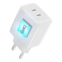Phone charger Forcell F-Energy GaN III Crystal Color 2x USB C AVS SSFC2.0 60W + silicone cable USB C to USB C VT-60 whit