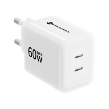 Phone charger Forcell F-Energy GaN III Crystal Color 2x USB C AVS SSFC2.0 60W + silicone cable USB C to USB C VT-60 whit