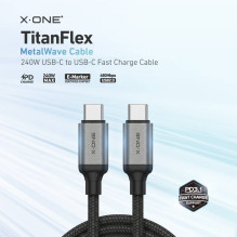 X-ONE TitanFlex duomenys cable - tipas C į C - 5A max 240W 1,2 m juodas