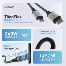 X-ONE TitanFlex data cable - type C to C - 5A max 240W 1,2 m black X-ONE TitanFlex data cable - type C to C - 5A max 240W 1,2 m black