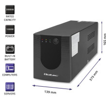 Nepertraukiamo Maitinimo Šaltinis (UPS) - Qoltec 53777 2000VA 1200W Atsarginis Nepertraukiamo Maitinimo Šaltinis (UPS) - Qoltec 53777 2000VA 1200W Atsarginis