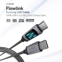 X-ONE FlowLink Running LED data cable - type C to C - 5A max 100W 1,2m black