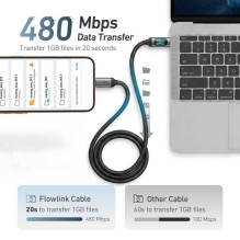 X-ONE FlowLink Running LED data cable - type C to C - 5A max 100W 1,2m black