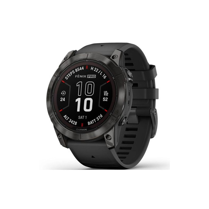 Garmin Fenix 7X Pro Solar Smart Watch 51mm, GPS, Black with Black Silicone Band EU