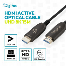 Kabel połączeniowy hybrydowy HDMI AOC , HDMI-A męski-męski , HDMI 2.1 , UHD-2 8K@60Hz , 48Gbps , HDR, eARC, HDCP 2.2, CE