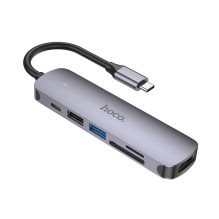 Adapter HUB 6in1 (HDTV+USB 3.0+USB 2.0+SD+TF+PD) USB-C Hoco HB28 black