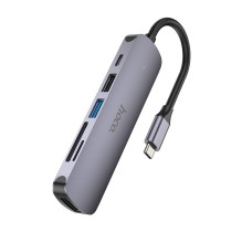 Adapter HUB 6in1 (HDTV+USB 3.0+USB 2.0+SD+TF+PD) USB-C Hoco HB28 black