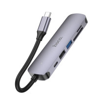 Adapter HUB 6in1 (HDTV+USB 3.0+USB 2.0+SD+TF+PD) USB-C Hoco HB28 black