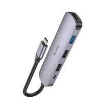Adapter HUB 5in1 (HDTV+USB 3.0+USB 2.0 x 2+PD) USB-C Hoco HB27 grey